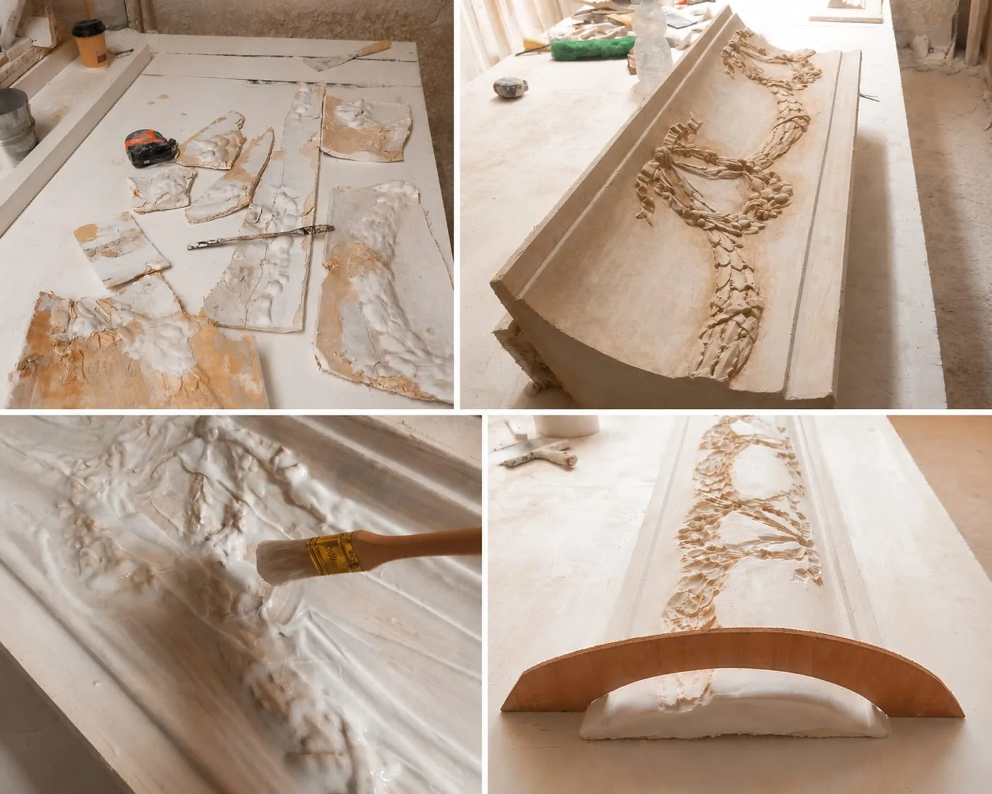 Proceso artesanal de restauración de molduras