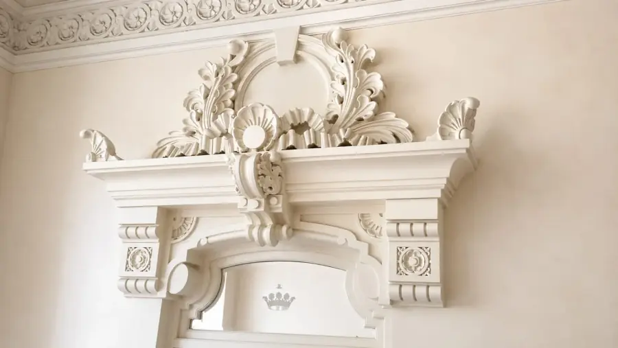 Embocadura de chimenea con ornamentación y remate decorativo